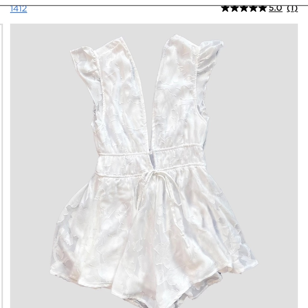 White Ruffled V-Neck Romper - Picture 2 of 4